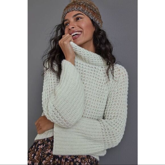 NEW Anthropologie Maeve Dionne Mint Retro Bell-Sleeved Sweater Medium or X-Large - Picture 2 of 7